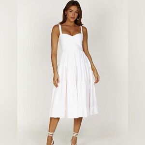 Meshki Adriana Linen Midi Dress - White